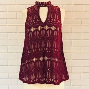 LOVE FIRE Mock Neck Sleeveless Blouse